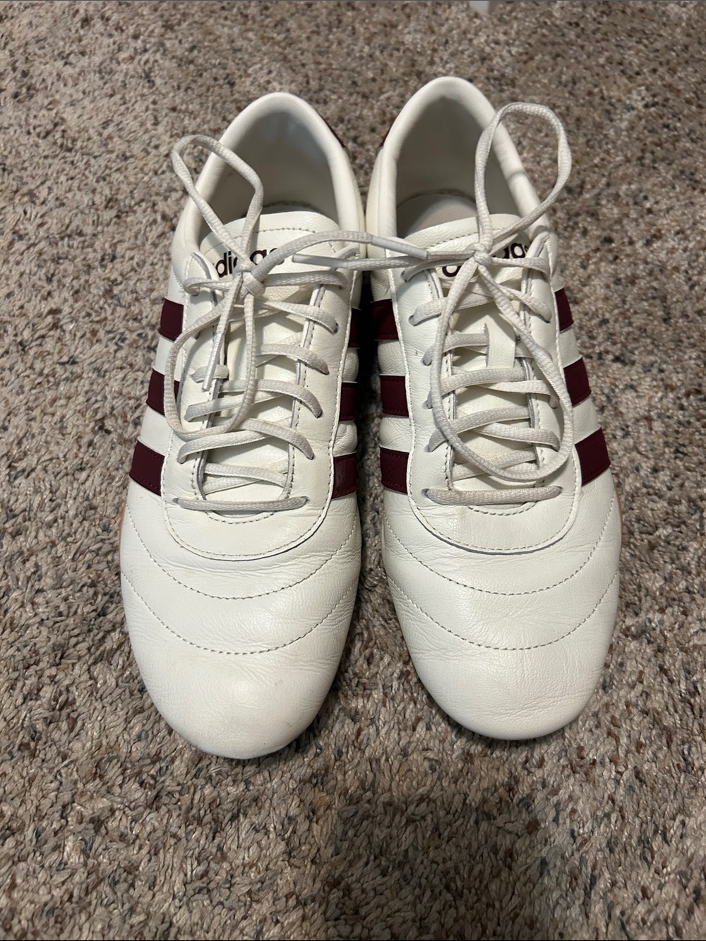 adidas White Leather Sneakers with Burgundy Stripes
